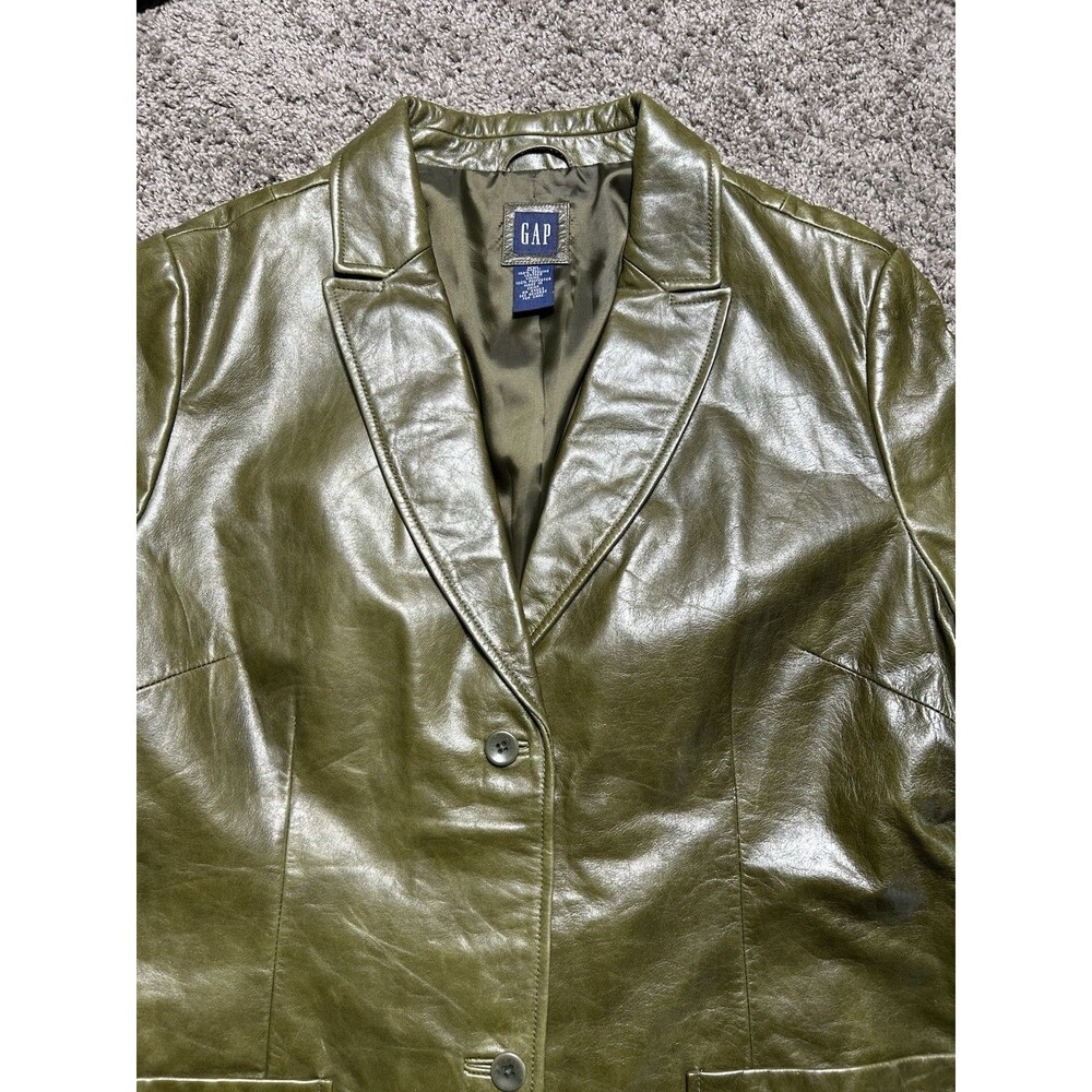 Gap Leather Blazer Jacket 2 Button Men’s XXL Green Peak Lapel
